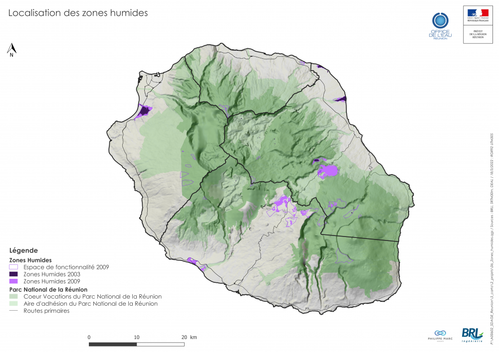 Localisation des zones humides de La Réunion